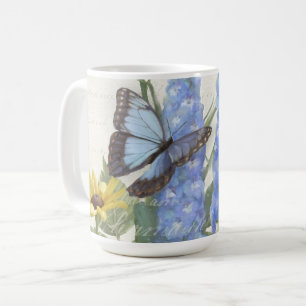Vintages Skript Sonnenblume Blauer Blütenschmette Kaffeetasse