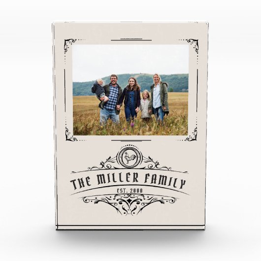 Vintages Skriptdekoratives Grenzmonogramm Fotoblock (Vorderseite)