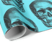 Vintages Skull Blue Wrapping Paper Geschenkpapier (Rolleneckpunkt)