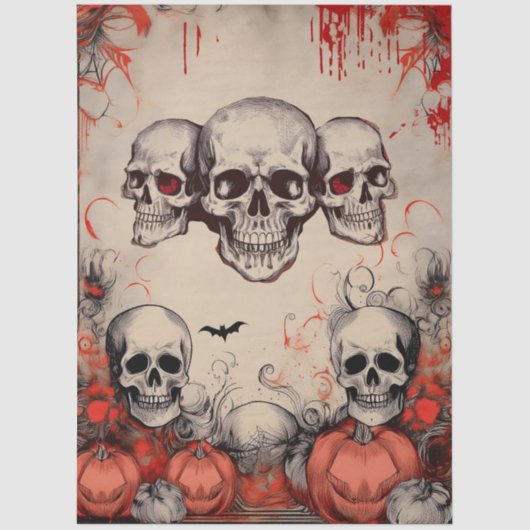 Vintages Skull-Halloween-Dekoupage-Tissue Seidenpapier (Vorderseite)