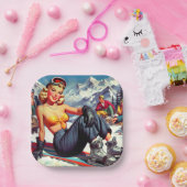 Vintages Snowboard-Button Pappteller (Party)
