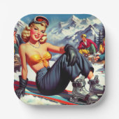 Vintages Snowboard-Button Pappteller (Vorderseite)