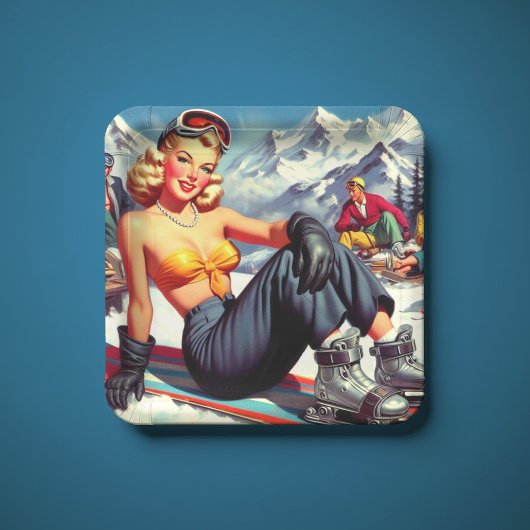 Vintages Snowboard-Button Pappteller