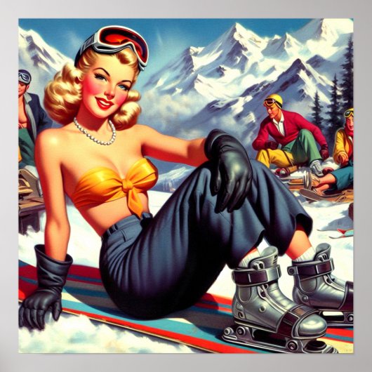 Vintages Snowboard-Button Poster (Vorne)