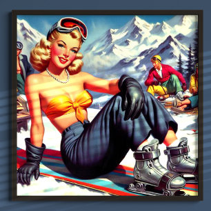 Vintages Snowboard-Button Poster