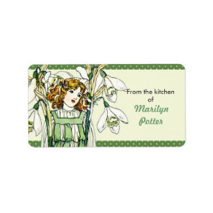 Vintages Snowdrop Mädchen mit Blumen von der Küche Adressaufkleber