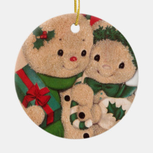 Vintages Snowman-Paar der 40er Jahre Keramik Ornament