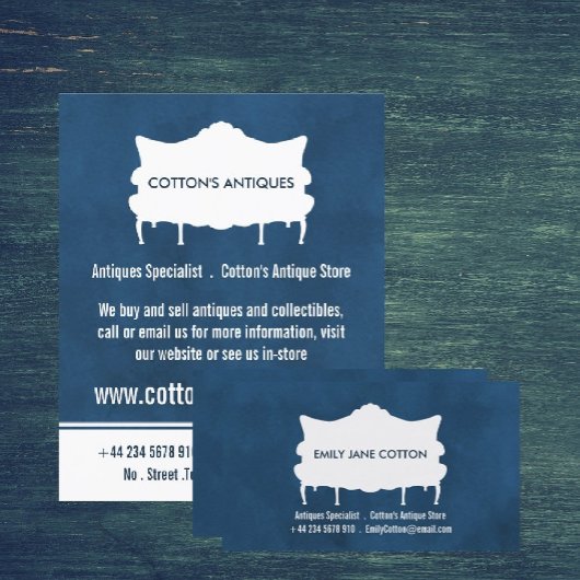 Vintages Sofa, elegantes Blau, Antiquitätenhändler Flyer