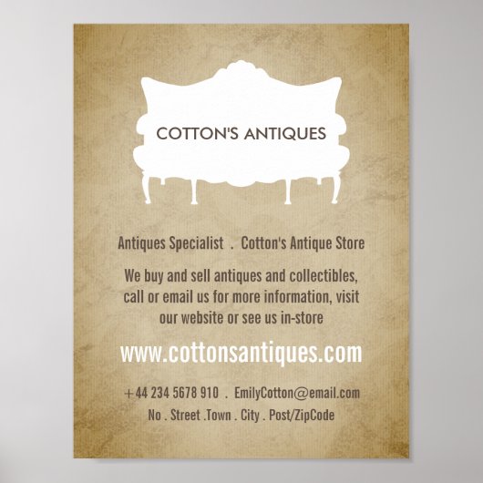 Vintages Sofa, Vintages Papier, Antiquitätenhändle Poster (Vorne)