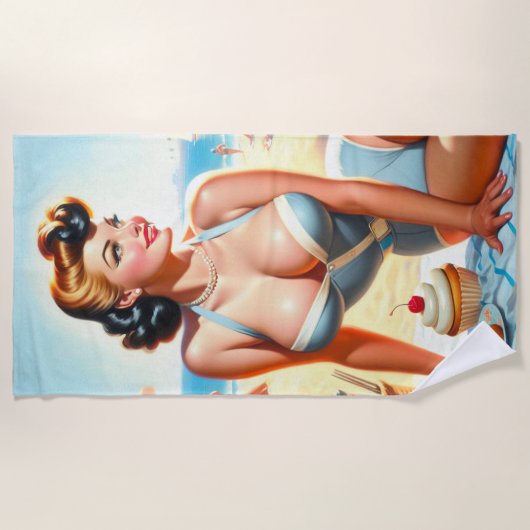 Vintages Sommer-Button-Up-Mädchen Strandtuch (Vorderseite)