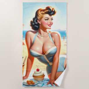 Vintages Sommer-Button-Up-Mädchen Strandtuch