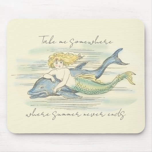 Vintages Sommerangebot für Meerjungfrau und Dolphi Mousepad (Vorne)