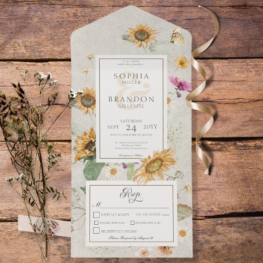 Vintages Sommersonnenblütenessen All In One Einladung