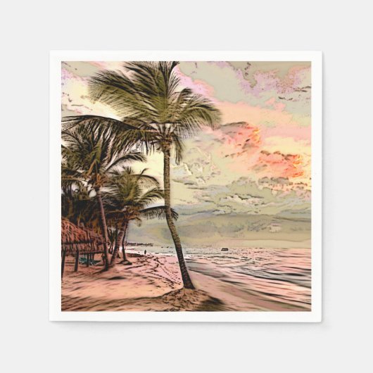 Vintages Sonnenaufgang Beach Palmen Dekoupage Serviette (Vorderseite)