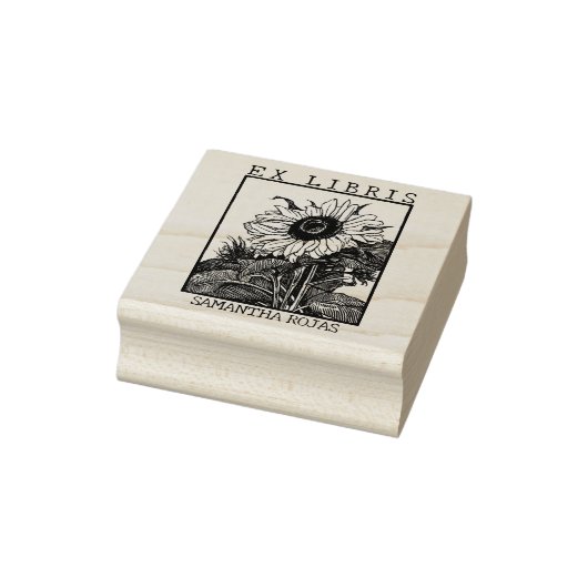 Vintages Sonnenblumenbuch Ex Libris Gummistempel (Stempel)