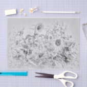 Vintages Sonnenblumenfeld schwarz und weiß gestört Seidenpapier (Handwerk)