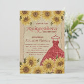 Vintages Sonnenblumenkleid Quinceañera in Einladung (Stehend Vorderseite)