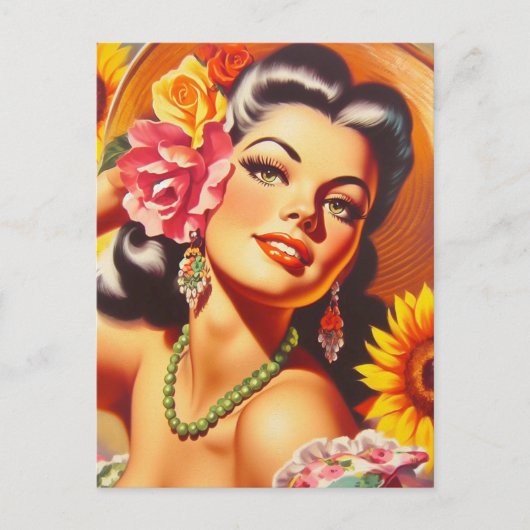 Vintages Sonnenblumenmädchen Postkarte (Vorderseite)