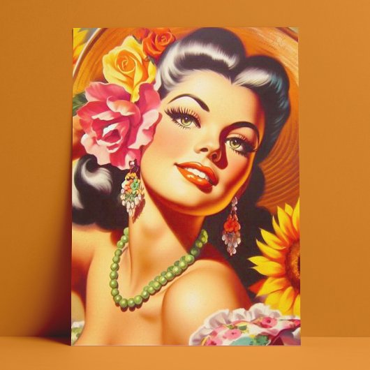 Vintages Sonnenblumenmädchen Postkarte