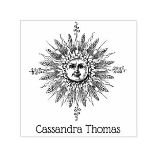 Vintages Sonnengesicht Anthropomorpher Botanischer Permastempel