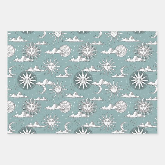 Vintages Sonnenmond Himmelsmuster Geschenkpapier Set (Vorderseite 3)