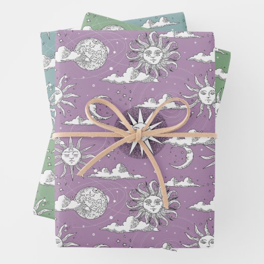 Vintages Sonnenmond Himmelsmuster Geschenkpapier Set (Beispiel)
