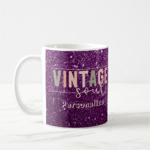 Vintages Soul Zitat Retro Farben Lila Glitzer Kaffeetasse