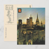 Vintages Spanien, Barcelona am Sonnenuntergang Postkarte (Vorne/Hinten)