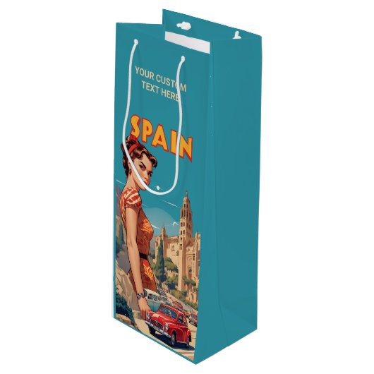 Vintages Spanien Geschenktüte Für Weinflaschen (Vorderseite Schrägansicht)