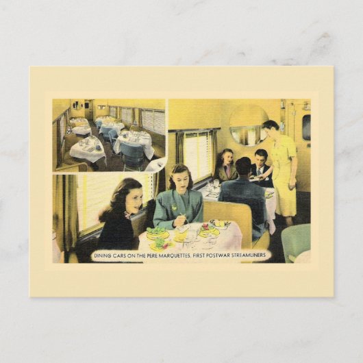 Vintages Speisewagen mit Streamlinerzug Postkarte (Vorderseite)