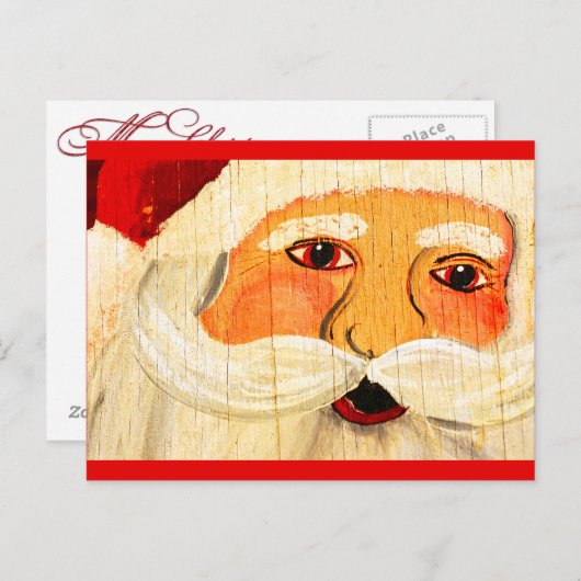 Vintages Sperrholz Santa Feiertagspostkarte (Vorne/Hinten)