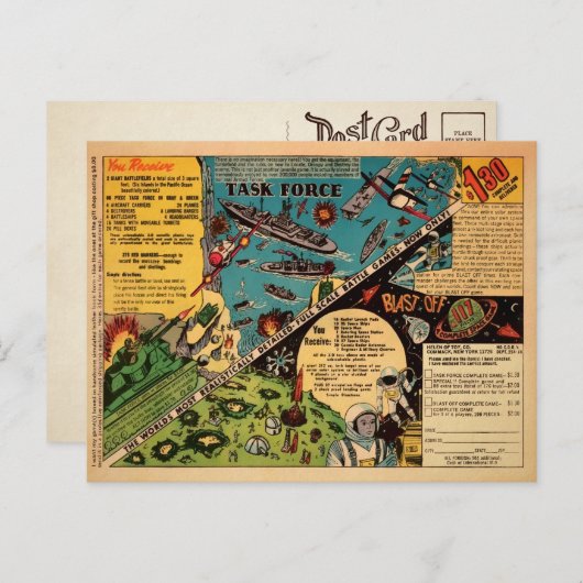 Vintages Spiel und Postkarte (Vorne/Hinten)