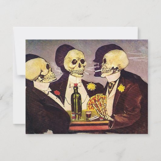 Vintages spielendes Skelett-Poker-Party Einladung (Vorderseite)