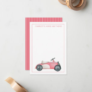 Vintages Spielzeug in Rosa und Weiß Personalisiert Mitteilungskarte