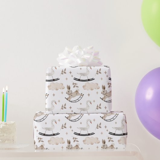 Vintages Spielzeug, sonniges Schwan-Rockpferd, Wol Geschenkpapier (Partygeschenke)