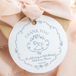 Vintages Spielzeug Toile de jouy Babydusche Danke Geschenkanhänger