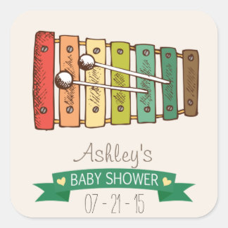 Vintages Spielzeug Xylophone Babydusche Quadratischer Aufkleber