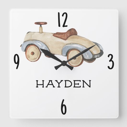Vintages Spielzeugauto 10,75-in-Kinderzimmer Quadratische Wanduhr (Vorderseite)