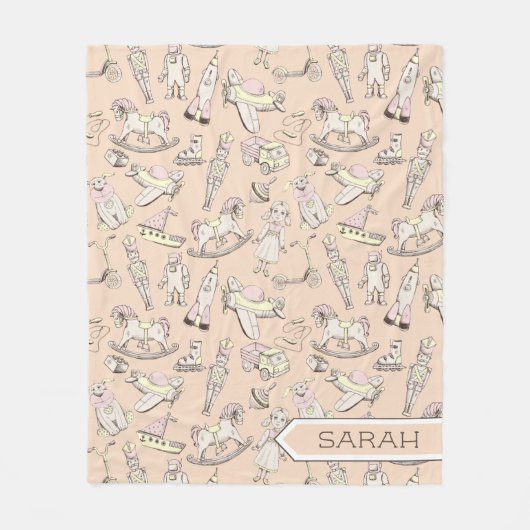 Vintages Spielzeugmuster Pink/Gelb ID783 Fleecedecke (Vorderseite)