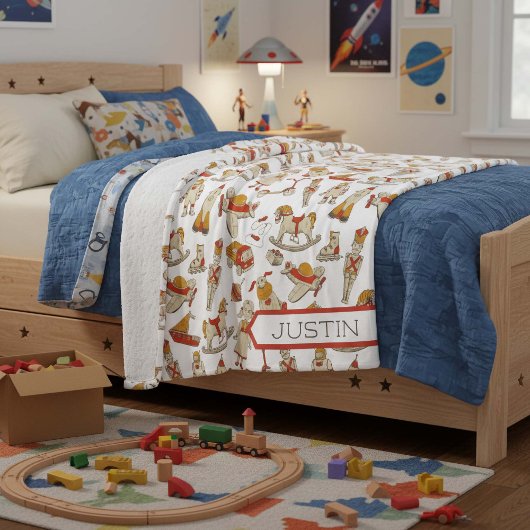 Vintages Spielzeugmuster Red/Gold ID783 Fleecedecke