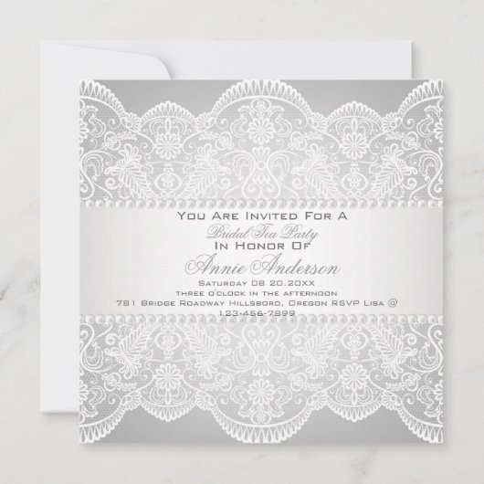 Vintages Spitzen Brautparty Tee Party Einladung (Rückseite)