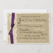 Vintages Spitzen- und Burlap-Brautparty Einladung (Vorderseite)