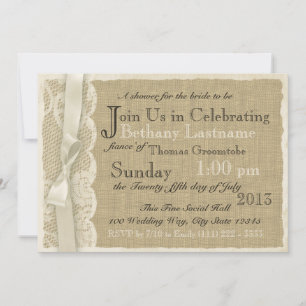 Vintages Spitzen- und Burlap-Brautparty Einladung