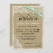 Vintages Spitzen- und Grünbow-Brautparty Einladung (Vorne/Hinten)