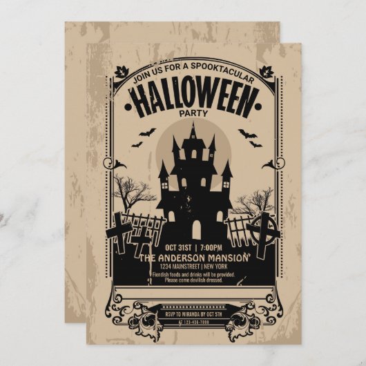 Vintages Spooktacular Spuk House Halloween-Party Einladung (Vorne/Hinten)