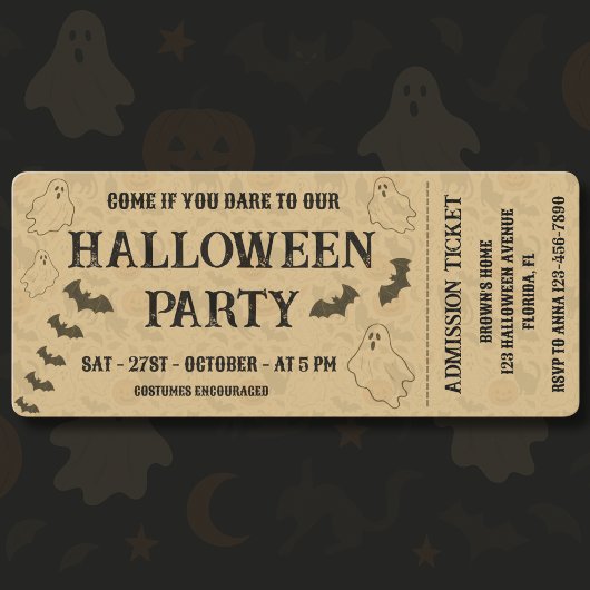 Vintages Spooky-Halloween-Party-Ticket Einladung
