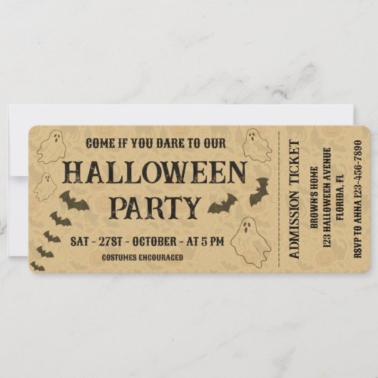 Vintages Spooky-Halloween-Party-Ticket Einladung (Vorderseite)