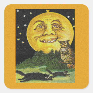 Vintages Spooky Laching Halloween Vollmond Quadratischer Aufkleber