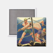 Vintages Sportboxen, Boxer während eines Spiels Magnet (Vorderseite/Rückseite)