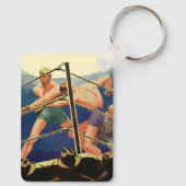 Vintages Sportboxen, Boxer während eines Spiels Schlüsselanhänger (Rückseite)